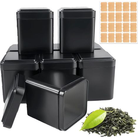 Set di 9 scatole per tè sfuso DGN, scatole in metallo da 7x7x8 cm, classiche scatole quadrate per il tè, con 20 etichette, contenitore ermetico in metallo per tè, caffè, spezie, erbe aromatiche e dolc (1/5)