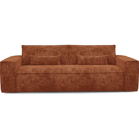 Canapé convertible express 3 places en velours gaufré terracotta JUNE (1/5)