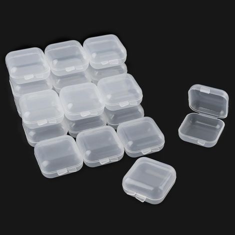 Set di 40 mini scatoline quadrate con coperchio incernierato in plastica trasparente per piccoli gioielli con perline. (1/5)
