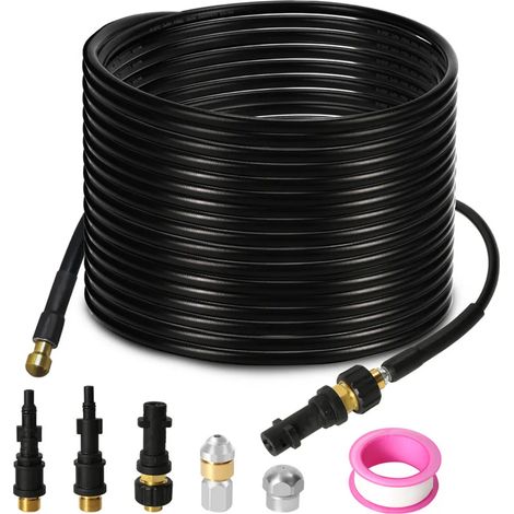 Tuyau haute pression Jopassy, tuyau de nettoyage de canalisations, 15 m, 160 bar, compatible avec Kärcher, K2, K3, K4, K5, K6, adaptateur inclus, buses rigides et rotatives (1/5)