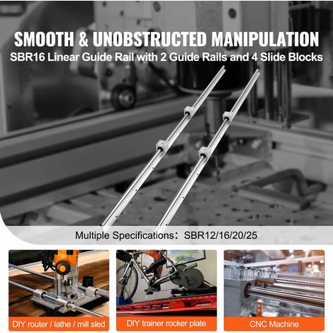 Kit rail de guidage linéaire SBR16 1500mm, 2 rails 59po/1500mm et 4 chariots SBR16UU, glissières à billes pour CNC automatisation bricolage (1/5)
