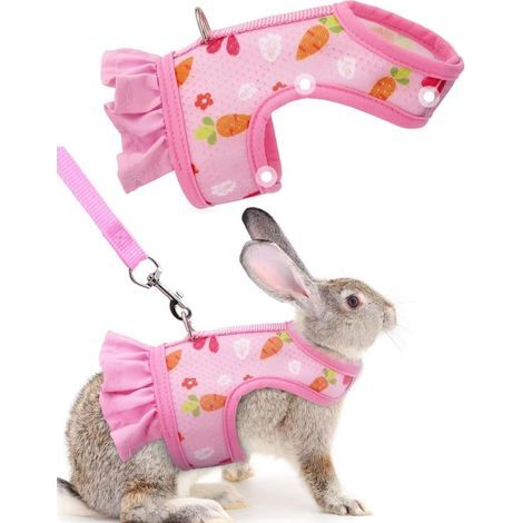 Kaninchengeschirr, auslaufsicher, verstellbar, atmungsaktiv, geeignet für Kleintiere wie Kätzchen, Meerschweinchen und Chinchillas. Weste mit Kordelzug (rosa, Größe S)
