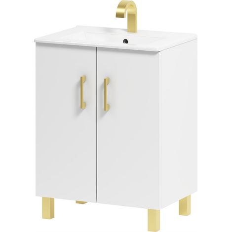 Meuble de salle de bain Viki 50 avec vasque, blanc (doré) (1/5)