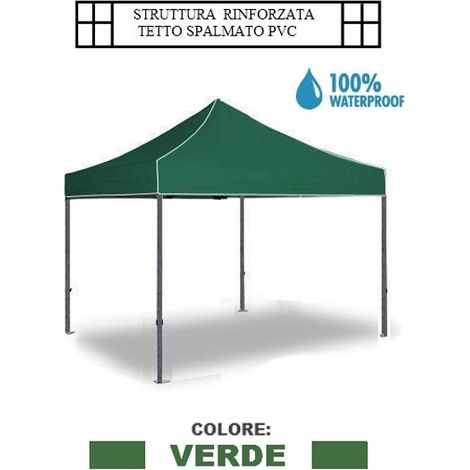 Gazebo pieghevole impermeabile in alluminio 3x3m Verde - Mod. Super Ignis
