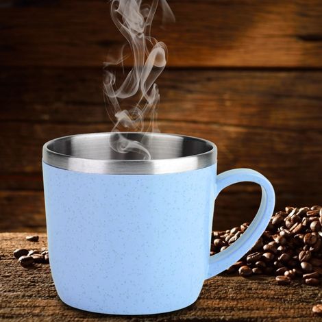 Edelstahl-Trinkflasche aus Weizenstroh für Wasser, Kaffee, Saft, Milch (Blau) (1/5)