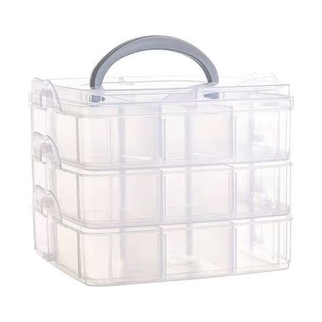 Boite de Rangement avec Poignée de Transport Boite de Rangement à 18 Compartiments, 15x15x12.5cm, Transparent (1/4)