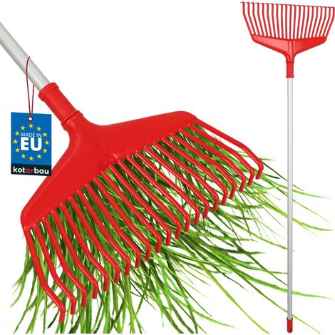 KOTARBAU® Rateau À Feuilles - Plastique - 38 cm -  avec Manche en Aluminium - Extra-Click - Rateau Jardin - Ramasse Feuilles - Léger - Rouge & Argenté - Ergonomique (1/5)