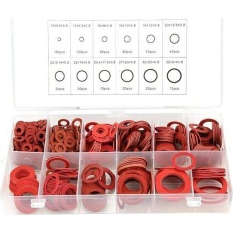 Joint Fibre Assortiment de Fibres Assortiment 600Pcs 12 Tailles Passe-fils D'étanchéité Set Kit D'assortiment de Rondelle Isolante en Papier Acier Rouge Avec Boîte (1/4)