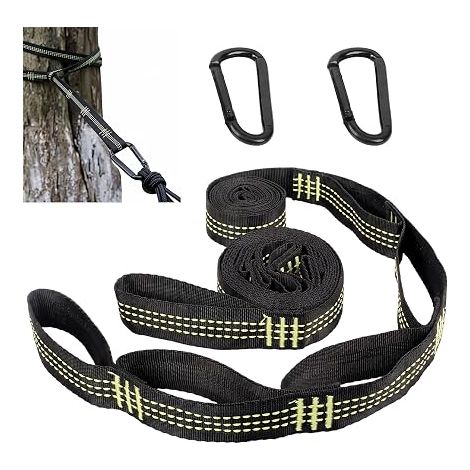 Lot de 2 Sangles de Fixation pour Hamac, 2 m × 2,5 cm avec 2 Mousquetons, Sangles pour Hamac, Balançoire et Siège Suspendu, Camping, Jardin et Randonnée (1/5)