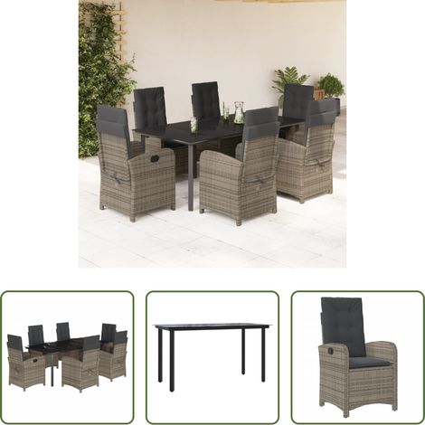 Chaise de jardin - Ensemble à manger de jardin et coussins 7 pcs gris rotin (1/5)