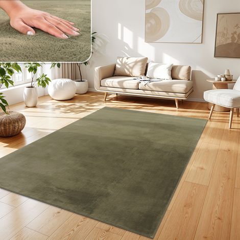 Paco Home Teppich Wohnzimmer Kunstfell Shaggy Hochflor Waschbar In Waschmaschine Soft Uni Grün 60x90 cm
