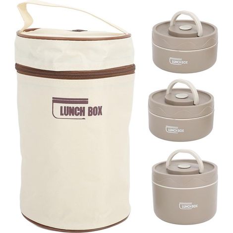 Boîte à lunch isotherme inox 3 couches avec isolation sous vide, récipient étanche 1480 ml avec sac à lunch, pour repas chauds, bureau et pique-nique, brun (1/5)