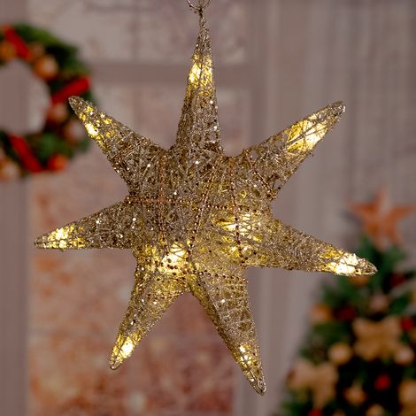 LED Advents Weihnachts Stern Hänge Lampe X-MAS Beleuchtung Deko Lampe silber gold 9201115