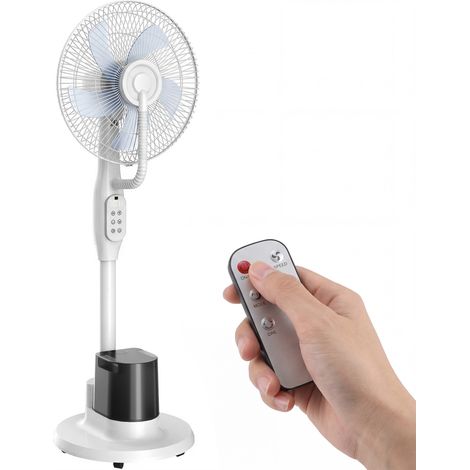 Ventilateur debout avec brume pulvérisée, blanc, 5L, réservoir d’eau 3, 3 modes, 3 vitesses, oscillation de 70°