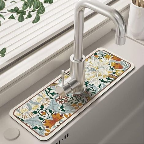 Tapis de robinetterie - Évier - Tapis d'égouttage - Antidérapant - 38 x 13,8 cm - Convient pour la salle de bain et la cuisine - Coloré - Diatomite (1/5)