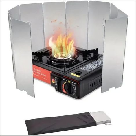 Pare-vent chauffant en aluminium à 8 plaques, idéal pour le camping, les pique-niques et la cuisine en plein air. (1/5)