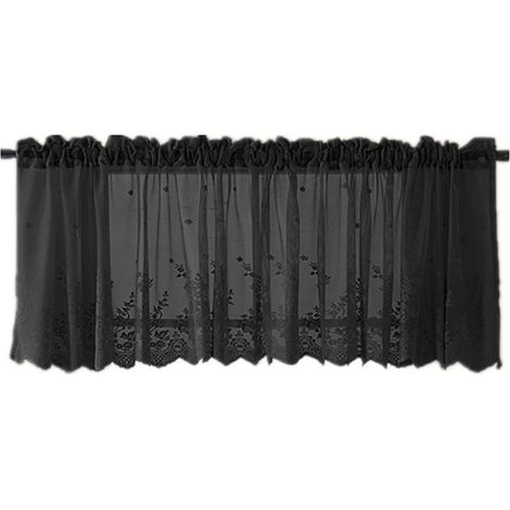 Demi-Rideau en Dentelle pour Fenêtre 137x61 CM Noir (1/5)