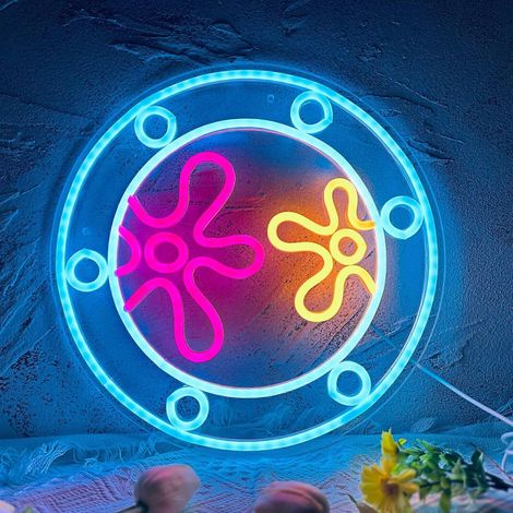 LED-Neon-Leuchtschild „Ozeanwelt“ mit Bullauge, USB-Anschluss, Wanddekoration für Spielzimmer, Schlafzimmer, Party, 33,8 cm (13,3 Zoll)