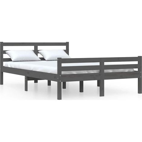 Maison Exclusive - Cadre de lit sans matelas gris bois massif 140x190 cm (1/5)