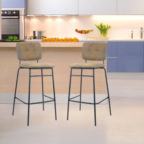 Taburete con asiento y respaldo de terciopelo capuchino y patas negras - Ross (1/4)