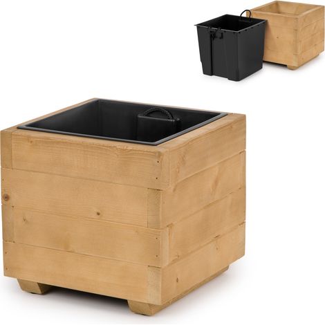 Vaso da fiori in legno con inserto removibile, fioriera impregnata per balcone, giardino o terrazzo, 33 x 33 x 32 cm - colore rovere (1/5)