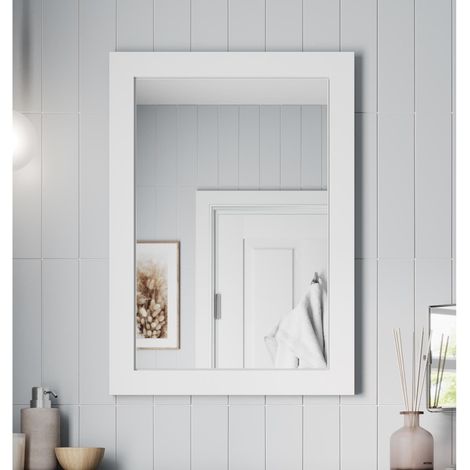 Framed Wooden Bathroom Mirror Wood Frame Wall Mounted Mirrors Grey 700 x 500mm (1/4)