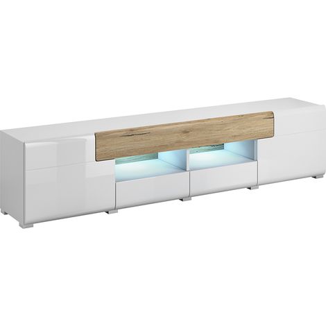 Mueble TV 2 puertas 2 cajones 208 cm Jules Blanco y Madera (1/3)