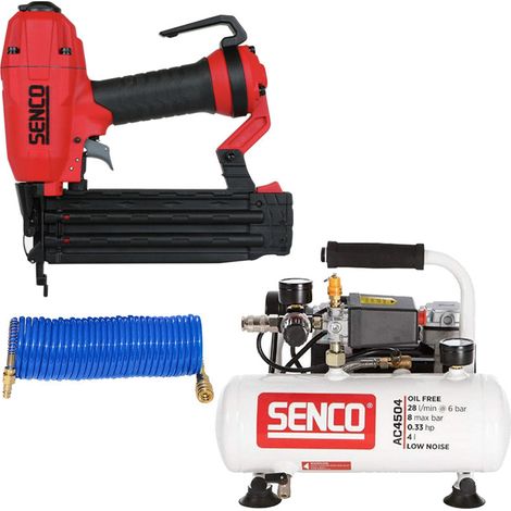 Lot finition SENCO: Cloueur Finishpro18BL G18 + compresseur AC4504 + tuyau spiralé - Senco-B5