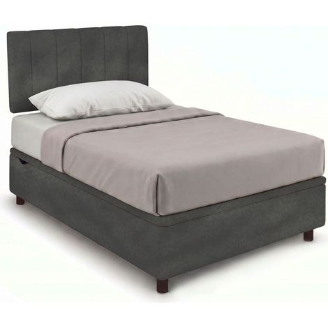 Letto Singolo Contenitore Imbottito 80x190 cm Microfibra Grigio BoxMax Testata Vertical (1/5)