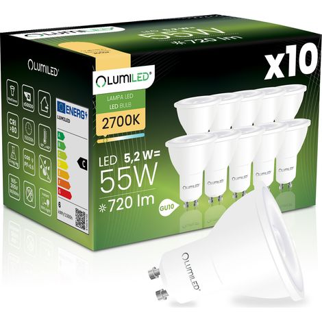 10x LED-Lampe GU10 Spot PAR16 5,2 W = 55 W 720 lm 2700 K warmweiß 38° LUMILED