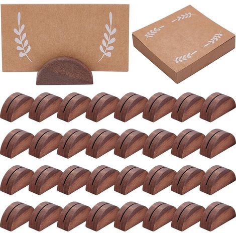 50 support de Numéro de Table en Bois Porte Noms Semi Circulaires avec 50 carte Pliante pour Numéro de Table Étiquette de Nom Menu du Restaurant Fête D'Anniversaire (Noix de Coco Brune) (1/5)
