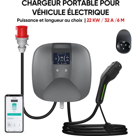 Wallbox JUNSUN 22kW 32A Triphasé 6m Type 2 – Connectée WiFi & Programmable IP67 (1/5)