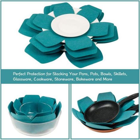 Lot 12 Protège Poêles et Casseroles Feutre Épais 3 Tailles Cyan Antirayures Empilage Séparateurs Ustensiles Cuisine (1/5)