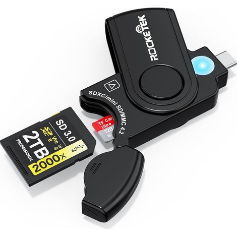 Lecteur de Cartes SD et Micro SD USB-C 4.0 2 en 1, Adaptateur Haute Vitesse 5 Gbit/s pour Cartes SDXC, SDHC, MMC, RS-MMC, Micro SDXC, Micro SD, Micro SDHC (Plug-and-Play, Noir) (1/5)