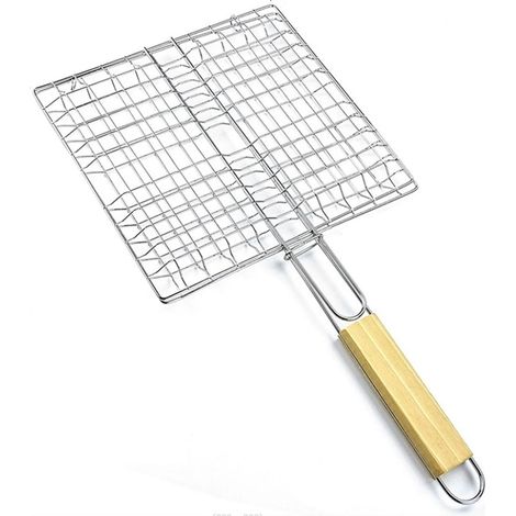 Griglia per barbecue con manico in legno Clip per griglia, adatta per grigliare verdure, pesce e bistecche. (1/5)