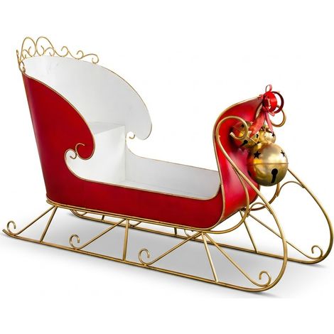 Slitta di Babbo Natale Grande in Metallo L192 P84 H125 cm Rossa e Oro Decorazione Natalizia Gigante da Esterno e Interno Già Montata per Vetrine e Giardini allestimenti natalizi centri commerciali (1/5)