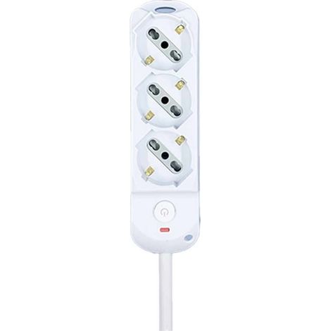 Multipresa Ciabatta Elettrica a 3 Posti 3 Prese Bipasso Schuko 10A/16A con Interruttore e Spina 10A Cavo 1.5 metri Bianco (1/2)