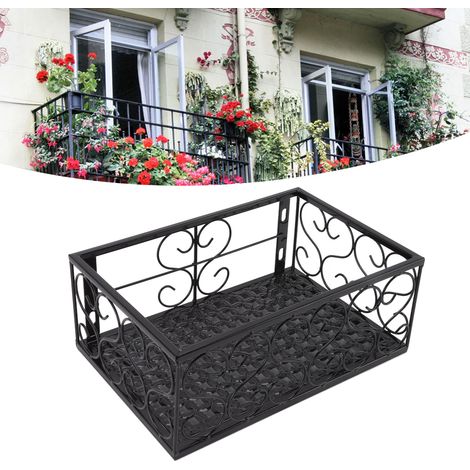 Support pour pot de fleurs de balcon en fer épais, étagère décorative avec fixations pour balustrade de patio et rebord de fenêtre, compatible avec les balustrades de 2,5 cm/1 pouce. (1/5)