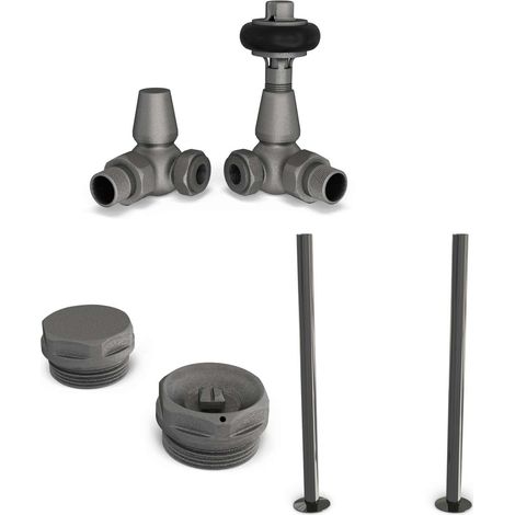 Signature Wooden Head - Thermostatic Radiator Valve & Installation Kit - Natural Pewter Corner 15mm
