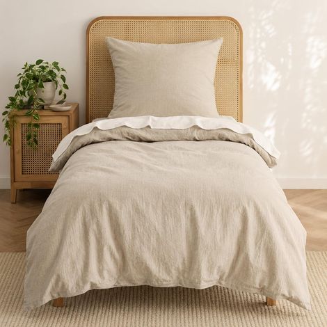 Housse de Couette 140x200 Beige 100% Coton Prélavé Ultra Doux, Parure de lit Beige - Housse de Couette 140x200 + 1 Taie d'oreiller 80x80, Toutes avec Fermeture Éclair (1/5)