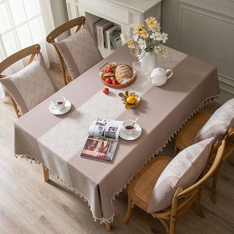 Nappe décorative – Nappe – Décoration de table à manger – Anti-taches et infroissable – 140 x 180 cm – Rayures marron