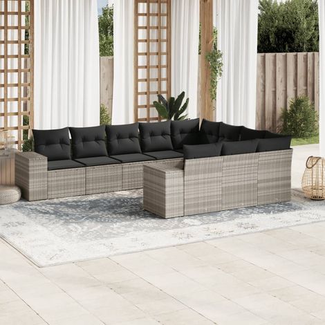 vidaXL Set Divano Giardino 10 pz con Cuscini Grigio Chiaro Polyrattan (1/3)