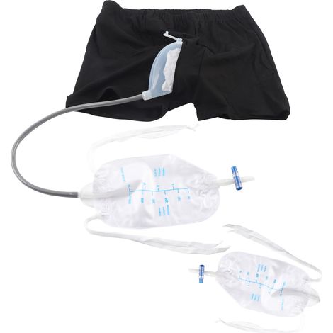 Sonde urinaire réutilisable pour homme, collecteur d'urine en silicone avec entonnoir et poche de jambe, poche à urine portable. (1/5)