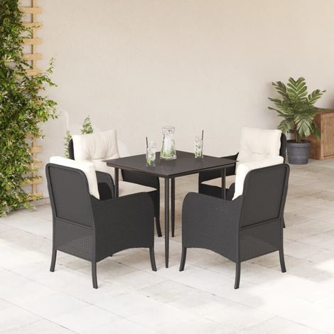 Ensemble à manger de jardin coussins 5pcs Noir Résine tressée (1/5)