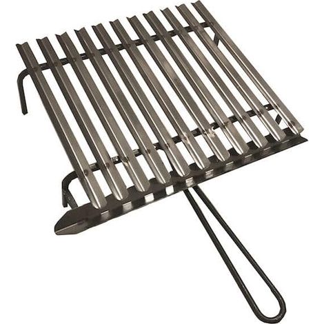 Graticola in acciaio inox, griglia per barbecue con sistema recupera grassi con piedini in ferro 40x35 cm