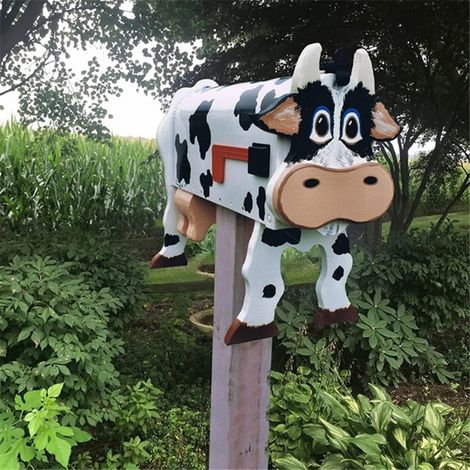Boîte aux lettres murale en métal avec motif vache et cheval, décoration extérieure pour jardin.