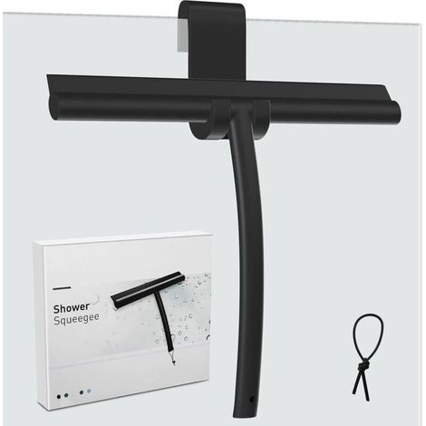Duschabzieher, Abzieher mit Silikonhalterung, Duschabzieher mit Edelstahlkern für Badezimmer, Glas, Duschkabine, Autofenster – Schwarz (1/4)