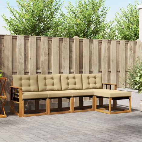 Outdoor-Sofagarnitur mit Kissen 5 pcs Natur und Beige (1/5)