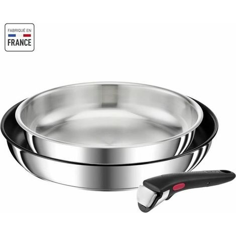 Tefal Ingenio Preference Lote de 3 piezas, Sartenes 24/28 cm + mango extraíble, Apilable, Acero inoxidable, Inducción, Francia (1/4)