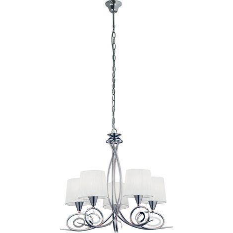 Chandelier classique en métal 5xE14 abat-jour blanc (1/4)
